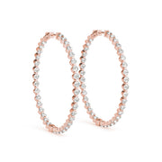 14K Rose Gold Round Diamond Inside Out Hoop Earrings
