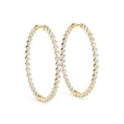 14K Yellow Gold Round Diamond Inside Out Hoop Earrings