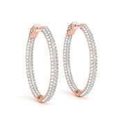 14K Rose Gold Round Diamond Inside Out Hoop Earrings