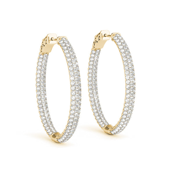 14K Yellow Gold Diamond Inside Out Hoop Earrings