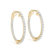 14K Yellow Gold Round Diamond Hoop Earrings