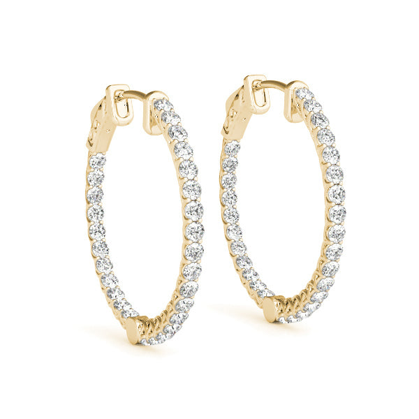 14K Yellow Gold Round Diamond Hoop Earrings
