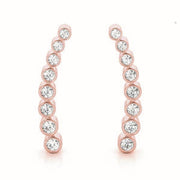 14K Rose Gold Round Diamond Climber Earrings