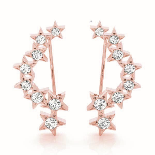 14K Rose Gold Round Diamond Climber Earrings