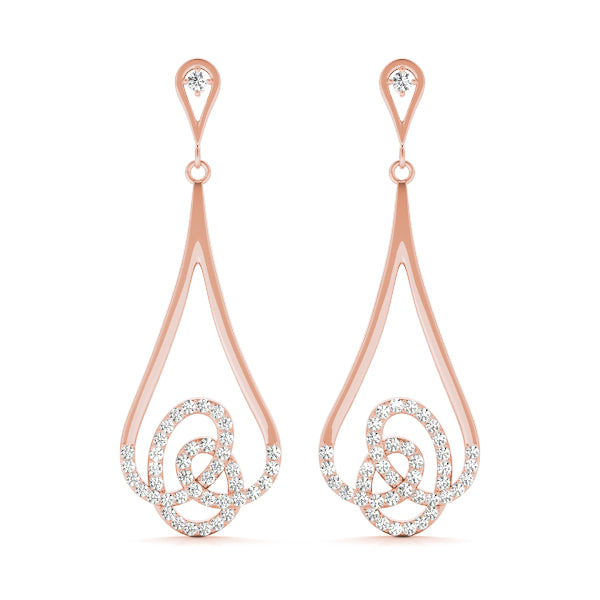 14K Rose Gold Round Diamond Fashion Earrings