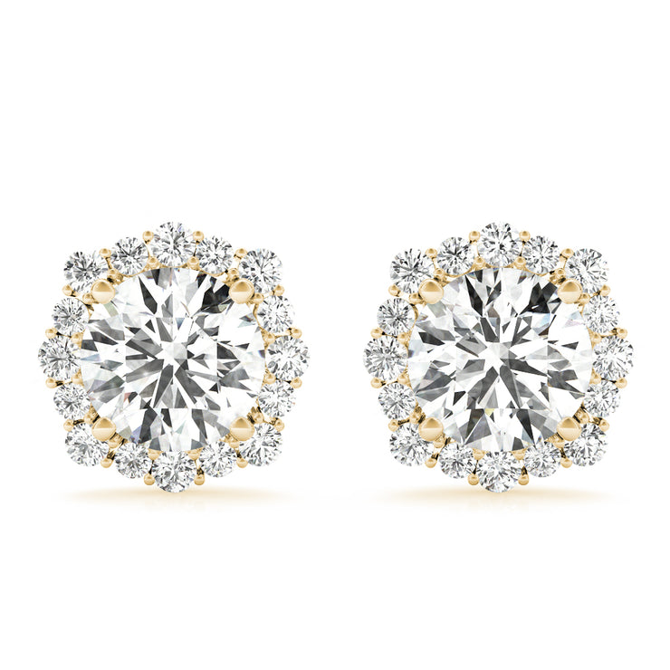 14K Yellow Gold Round Diamond Halo Earrings