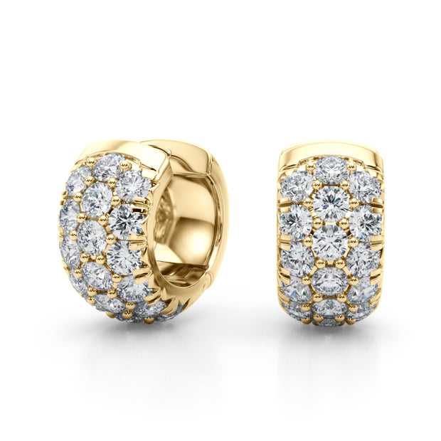 14K Yellow Gold Round Diamond Huggie Earrings