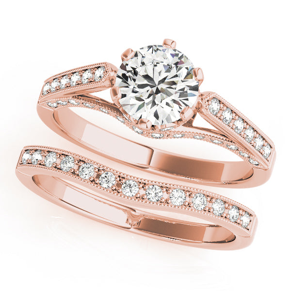 14K Rose Gold Diamond Single Row Engagement Ring