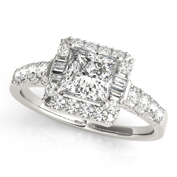 1.0 CT Square Diamond Halo Engagement Ring