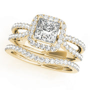 14K Yellow Gold Diamond Halo Engagement Ring