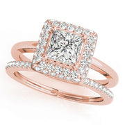 14K Rose Gold Diamond Halo Engagement Ring