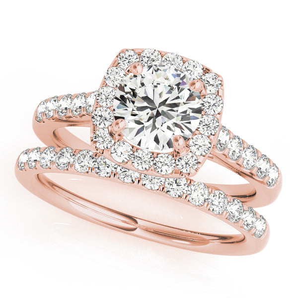 18K Rose Gold Round Diamond Halo Engagement Ring