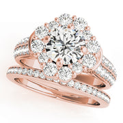 14K Rose Gold Diamond Halo Engagement Ring 2 ctw