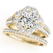 14K Yellow Gold Round Diamond Halo Engagement Ring