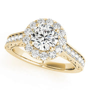 18K Yellow Gold Round Diamond Halo Engagement Ring