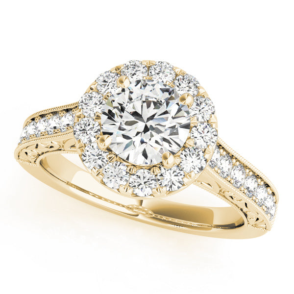 18K Yellow Gold Round Diamond Halo Engagement Ring