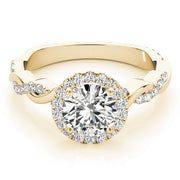 14K Yellow Gold Round Diamond Halo Engagement Ring