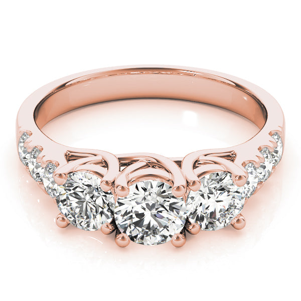 14K Rose Gold 1ctw Round Diamond Three-Stone Ring