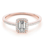 14K Rose Gold Emerald Diamond Halo Ring