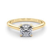 18K Yellow Gold Cushion Diamond Solitaire Ring