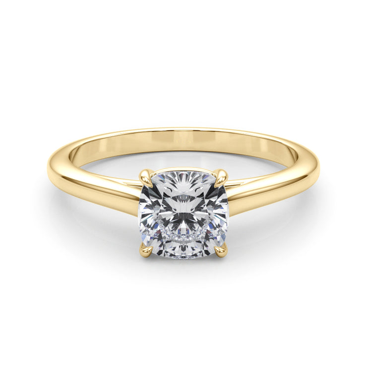 18K Yellow Gold Cushion Diamond Solitaire Ring