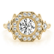 18K Yellow Gold Round Diamond Halo Engagement Ring
