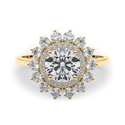 14K Yellow Gold Round Diamond Halo Engagement Ring