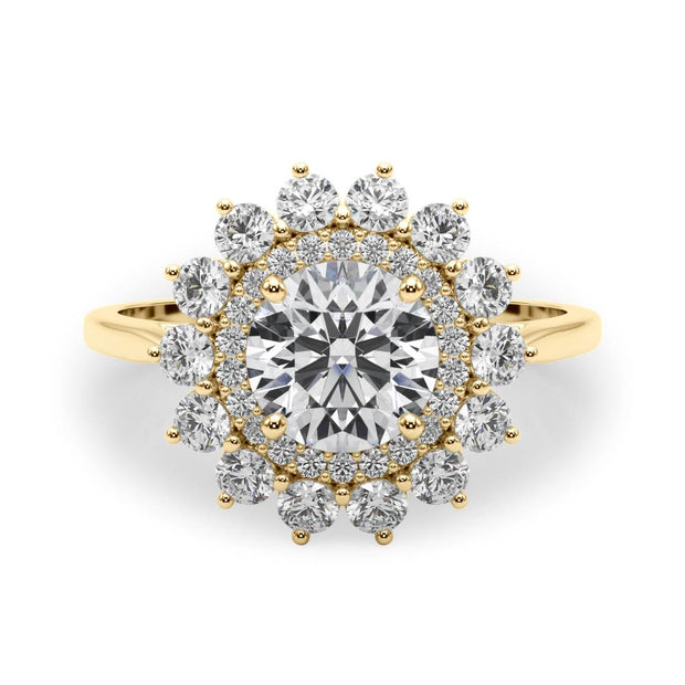 14K Yellow Gold Round Diamond Halo Engagement Ring