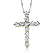 ZP291 Cross Pendant in 14k Gold with Diamonds
