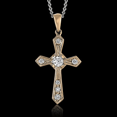 ZP372 Cross Pendant in 14k Gold with Diamonds