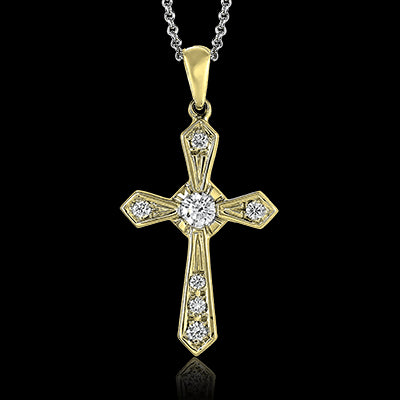 ZP372 Cross Pendant in 14k Gold with Diamonds
