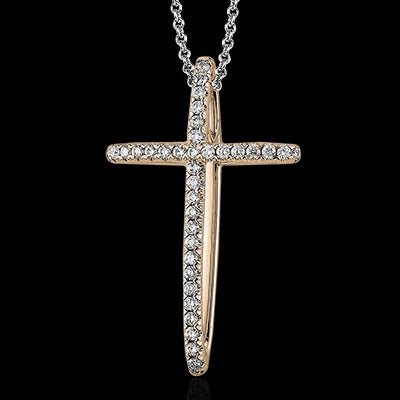 ZP408 Cross Pendant in 14k Gold with Diamonds